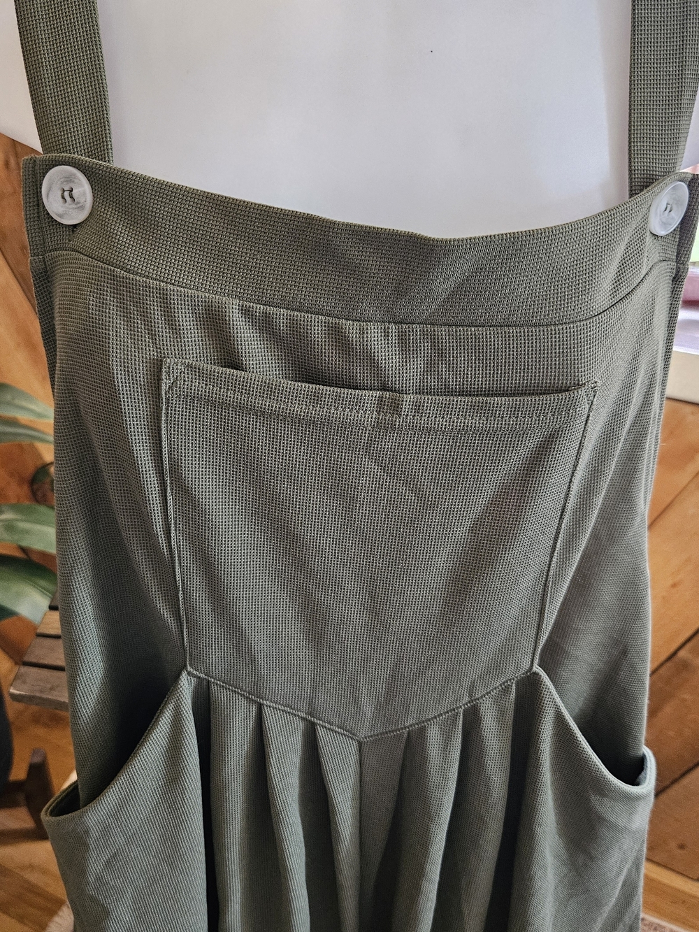 NWT HALARA Olive Green Waffle Knit Wide-Leg Jumpsuit Overalls Size L Minimalist - Picture 4 of 8
